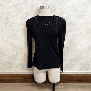 Vintage D’Knits Sequin Wool Blend Blouse Top Sweater S Pinup Goth Gothic
